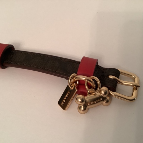 COACH Brown & Apple Red Signature Dog Collar Sz Small 9.5” - 11.5” BNWT - Picture 2 of 8